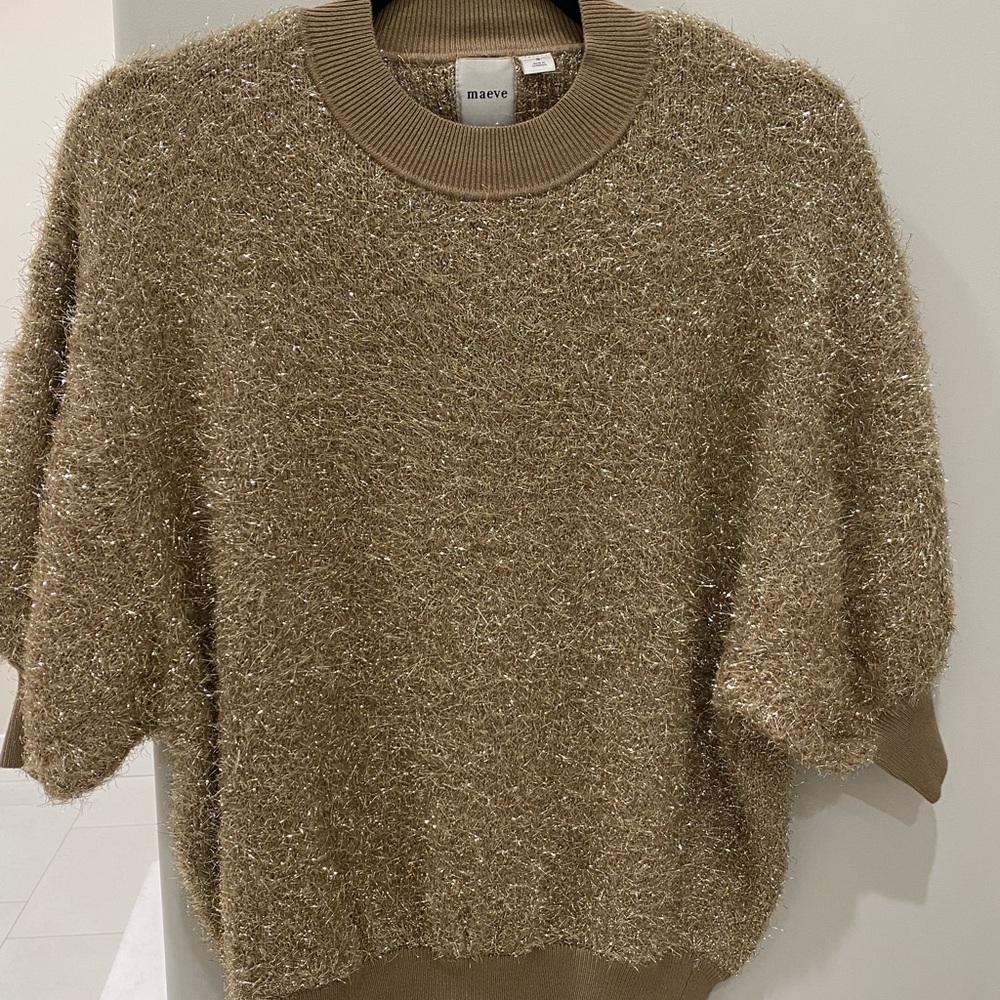 ANTHROPOLOGIE MAEVE VIOLETTE GOLD TINSEL SWEATER